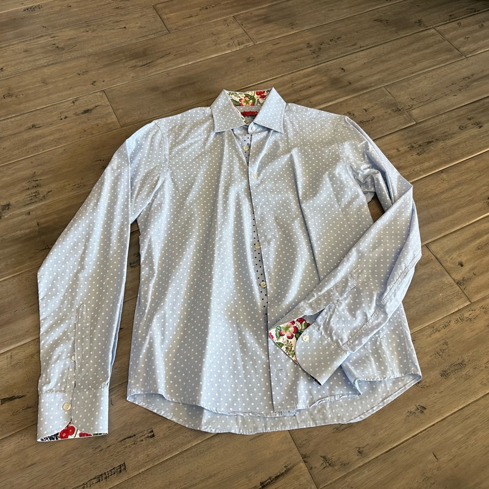 Georg Roth polka dot blue & white dress shirt sz M